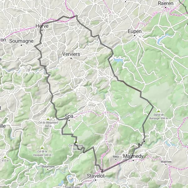 Map miniature of "Bévercé Ultimate Challenge" cycling inspiration in Prov. Liège, Belgium. Generated by Tarmacs.app cycling route planner