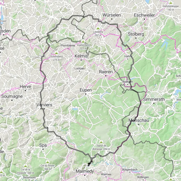 Map miniature of "The Ultimate Road Cycling Challenge" cycling inspiration in Prov. Liège, Belgium. Generated by Tarmacs.app cycling route planner