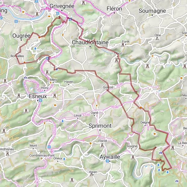 Miniatuurkaart van de fietsinspiratie "Gravelroute naar Boncelles en omgeving" in Prov. Liège, Belgium. Gemaakt door de Tarmacs.app fietsrouteplanner