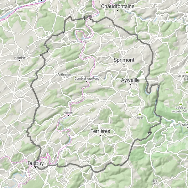 Miniature de la carte de l'inspiration cycliste "Boucle des Châteaux et Panoramas" dans la Prov. Liège, Belgium. Générée par le planificateur d'itinéraire cycliste Tarmacs.app