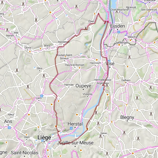 Map miniature of "Rural Escape: Terril du Bernalmont and Wonck" cycling inspiration in Prov. Liège, Belgium. Generated by Tarmacs.app cycling route planner