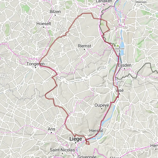 Karten-Miniaturansicht der Radinspiration "Terril Sainte Barbe et Tonne Gravel" in Prov. Liège, Belgium. Erstellt vom Tarmacs.app-Routenplaner für Radtouren