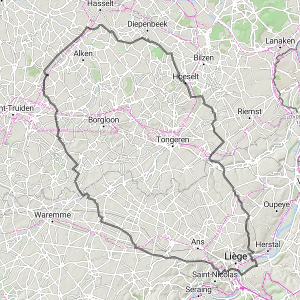 Map miniature of "Serpentine Adventure: Point de vue du Serpentin de l'A602" cycling inspiration in Prov. Liège, Belgium. Generated by Tarmacs.app cycling route planner