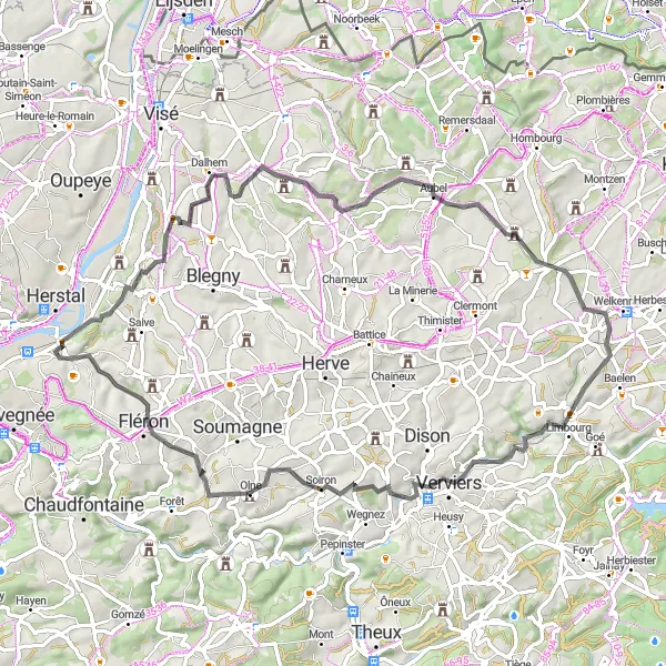 Miniature de la carte de l'inspiration cycliste "Exploration de Saint-Remy et Aubel en vélo" dans la Prov. Liège, Belgium. Générée par le planificateur d'itinéraire cycliste Tarmacs.app