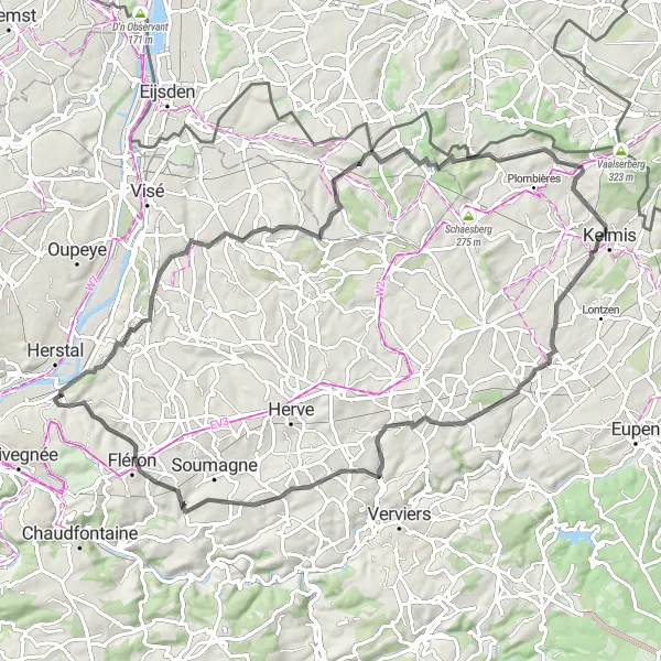 Miniatuurkaart van de fietsinspiratie "Uitdagende route van Bressoux naar Moulins-sous-Fléron" in Prov. Liège, Belgium. Gemaakt door de Tarmacs.app fietsrouteplanner