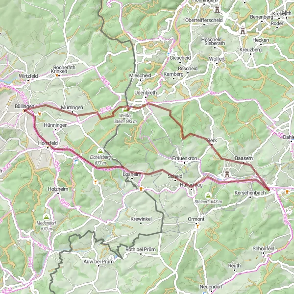 Miniature de la carte de l'inspiration cycliste "Boucle des Frontières" dans la Prov. Liège, Belgium. Générée par le planificateur d'itinéraire cycliste Tarmacs.app