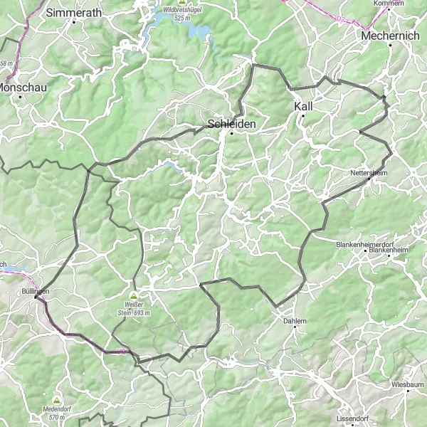 Miniature de la carte de l'inspiration cycliste "Les collines de l'Eifel" dans la Prov. Liège, Belgium. Générée par le planificateur d'itinéraire cycliste Tarmacs.app