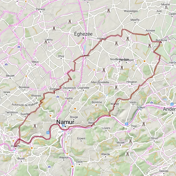 Map miniature of "Dramatic Gravel Adventure in the Valley" cycling inspiration in Prov. Liège, Belgium. Generated by Tarmacs.app cycling route planner