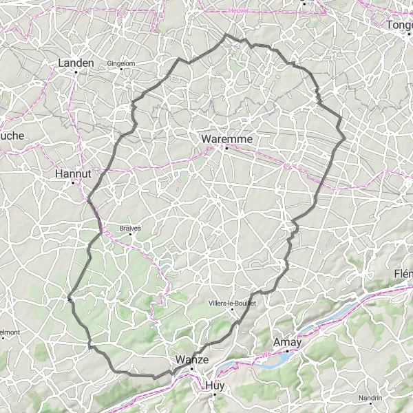 Map miniature of "The Historical Gems Road Route" cycling inspiration in Prov. Liège, Belgium. Generated by Tarmacs.app cycling route planner