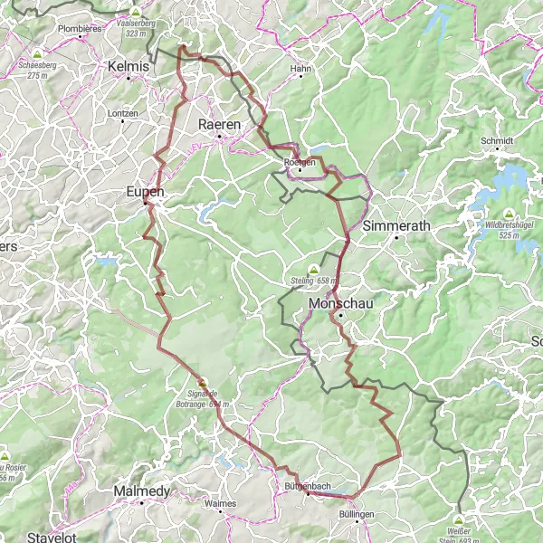 Miniatuurkaart van de fietsinspiratie "Monschau Ontdekkingstocht" in Prov. Liège, Belgium. Gemaakt door de Tarmacs.app fietsrouteplanner