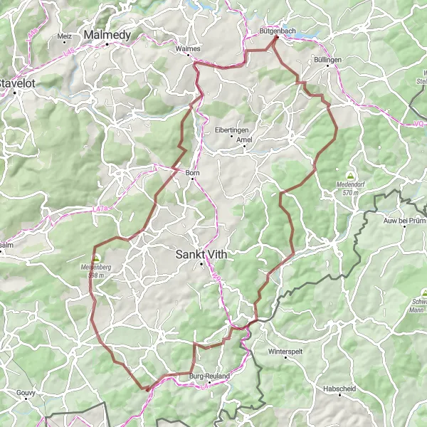 Karten-Miniaturansicht der Radinspiration "Mountainbike-Tour um Butgenbach" in Prov. Liège, Belgium. Erstellt vom Tarmacs.app-Routenplaner für Radtouren