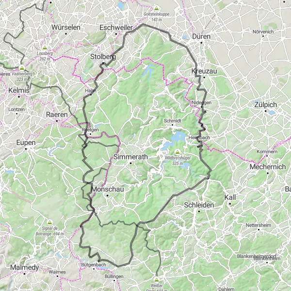 Karten-Miniaturansicht der Radinspiration "Eifel Hügel und Dörfer Tour" in Prov. Liège, Belgium. Erstellt vom Tarmacs.app-Routenplaner für Radtouren