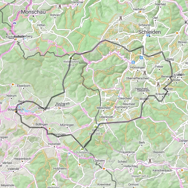 Map miniature of "Nature's Retreat" cycling inspiration in Prov. Liège, Belgium. Generated by Tarmacs.app cycling route planner