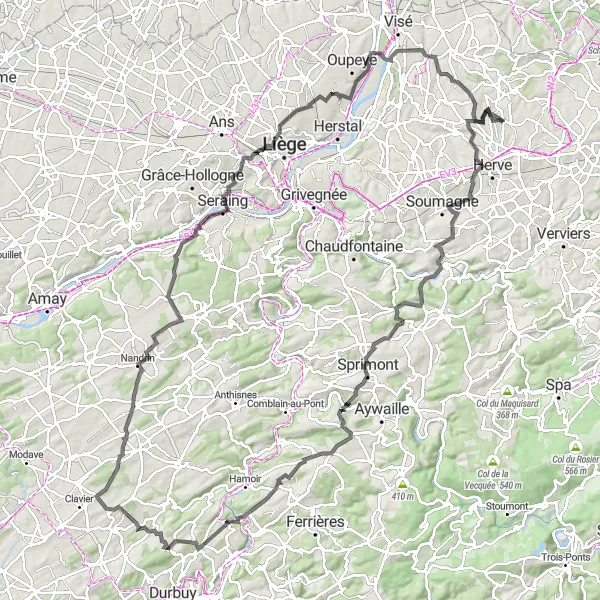 Karten-Miniaturansicht der Radinspiration "Die Herausforderung von Hermalle-sous-Argenteau" in Prov. Liège, Belgium. Erstellt vom Tarmacs.app-Routenplaner für Radtouren