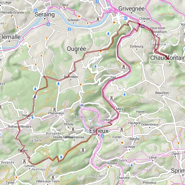 Map miniature of "Chaudfontaine Gravel Ride" cycling inspiration in Prov. Liège, Belgium. Generated by Tarmacs.app cycling route planner