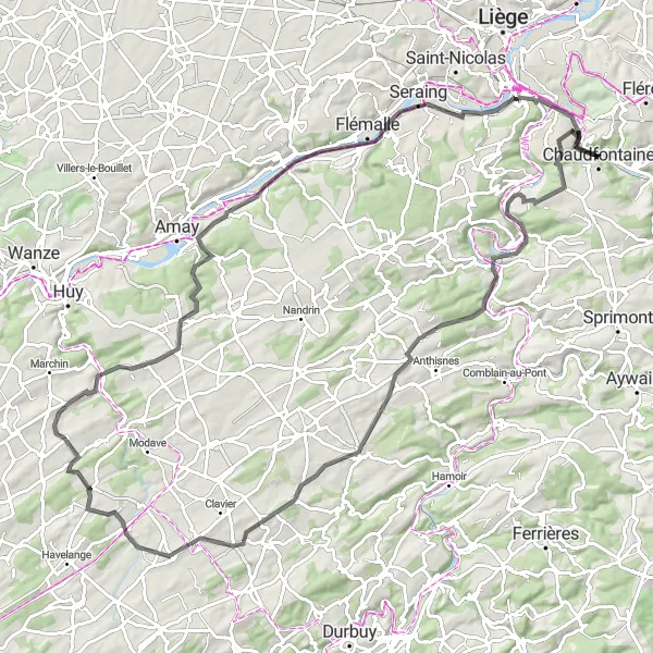 Map miniature of "The Castle and Valley Loop" cycling inspiration in Prov. Liège, Belgium. Generated by Tarmacs.app cycling route planner