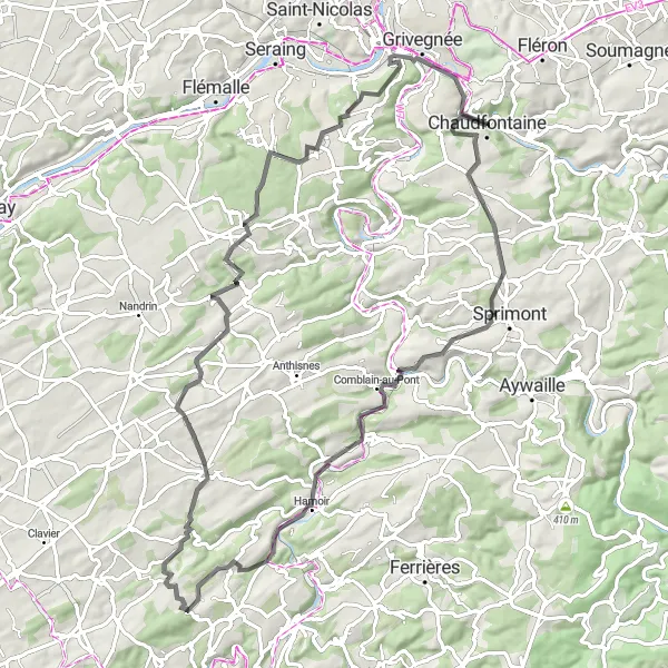 Miniatuurkaart van de fietsinspiratie "Roadtrip door schilderachtige dorpjes en groene valleien" in Prov. Liège, Belgium. Gemaakt door de Tarmacs.app fietsrouteplanner