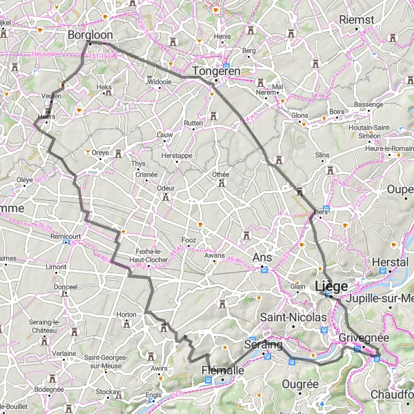 Miniatuurkaart van de fietsinspiratie "Kastelen en Burchten van Luik" in Prov. Liège, Belgium. Gemaakt door de Tarmacs.app fietsrouteplanner