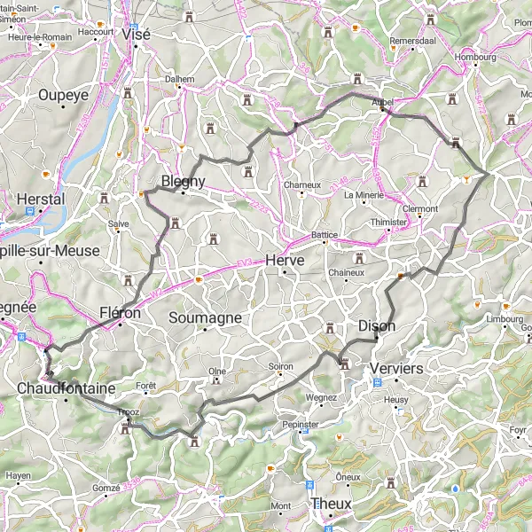 Map miniature of "Retinne Explorer" cycling inspiration in Prov. Liège, Belgium. Generated by Tarmacs.app cycling route planner