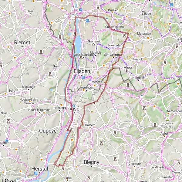 Map miniature of "Gravel Cycling in Cheratte" cycling inspiration in Prov. Liège, Belgium. Generated by Tarmacs.app cycling route planner