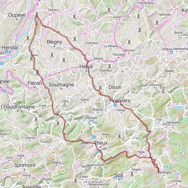 Map miniature of "The Ultimate Gravel Challenge near Cheratte" cycling inspiration in Prov. Liège, Belgium. Generated by Tarmacs.app cycling route planner