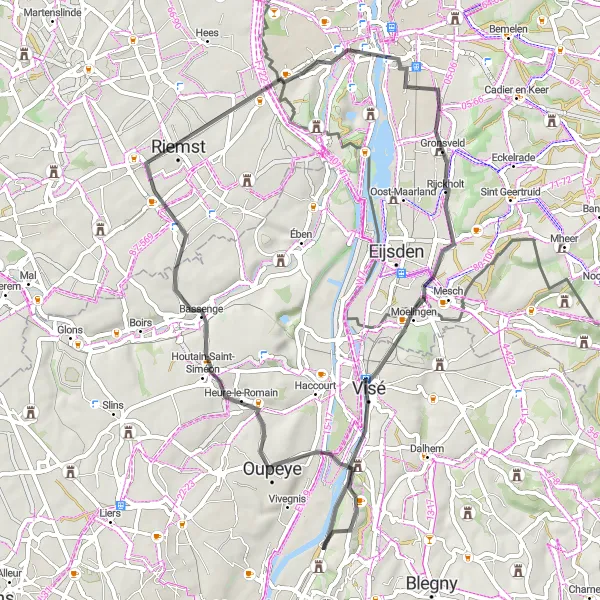 Map miniature of "Cheratte - Heure-le-Romain - Landmark Sieberg - Vroenhoven - Gronsveld" cycling inspiration in Prov. Liège, Belgium. Generated by Tarmacs.app cycling route planner