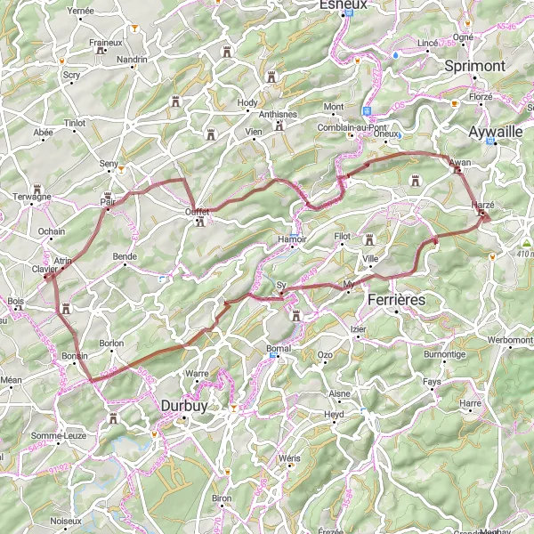 Karten-Miniaturansicht der Radinspiration "Abenteuerliche Schotterroute durch die Natur" in Prov. Liège, Belgium. Erstellt vom Tarmacs.app-Routenplaner für Radtouren