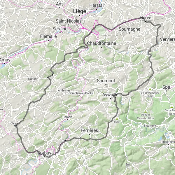 Miniature de la carte de l'inspiration cycliste "Les Balcons de l'Amblève" dans la Prov. Liège, Belgium. Générée par le planificateur d'itinéraire cycliste Tarmacs.app