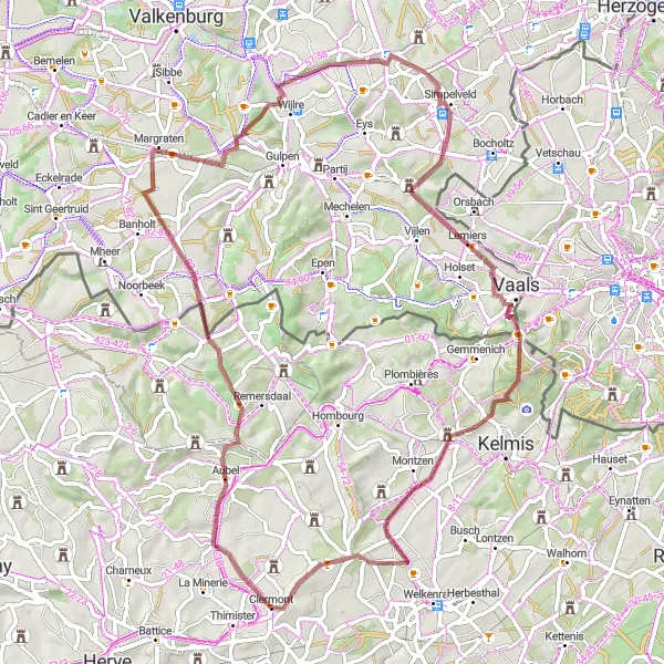 Map miniature of "Discovering Natural Beauty on Gravel Paths" cycling inspiration in Prov. Liège, Belgium. Generated by Tarmacs.app cycling route planner