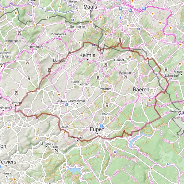 Karten-Miniaturansicht der Radinspiration "Graveltour von Clermont nach Elsaute" in Prov. Liège, Belgium. Erstellt vom Tarmacs.app-Routenplaner für Radtouren