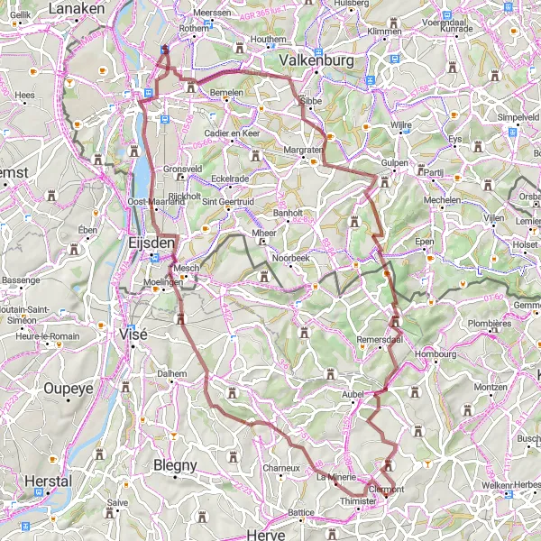 Miniature de la carte de l'inspiration cycliste "Parcours de La Minerie et De Hut" dans la Prov. Liège, Belgium. Générée par le planificateur d'itinéraire cycliste Tarmacs.app