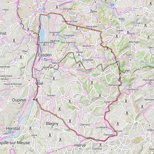 Map miniature of "Gravel Adventure in the Ardennes" cycling inspiration in Prov. Liège, Belgium. Generated by Tarmacs.app cycling route planner