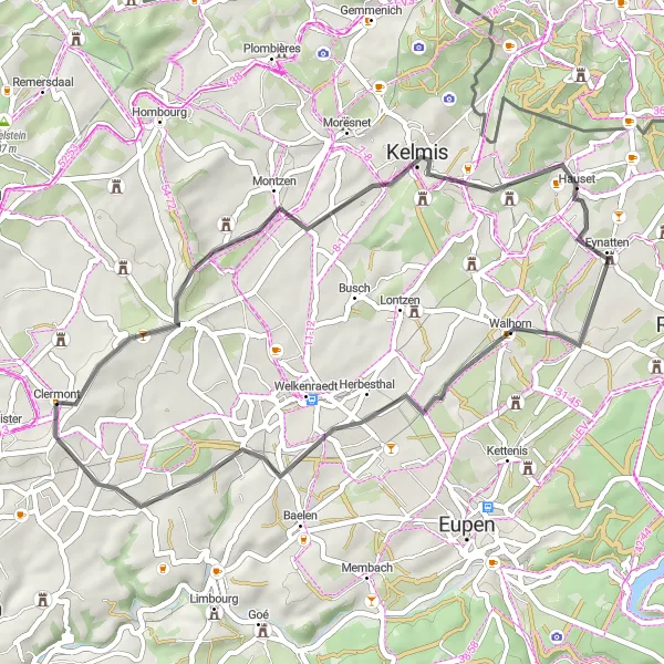 Miniature de la carte de l'inspiration cycliste "Balade à Hergenrath et Elsaute" dans la Prov. Liège, Belgium. Générée par le planificateur d'itinéraire cycliste Tarmacs.app