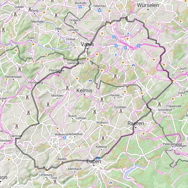 Miniatuurkaart van de fietsinspiratie "Wegroute Schaesberg - Elsaute" in Prov. Liège, Belgium. Gemaakt door de Tarmacs.app fietsrouteplanner