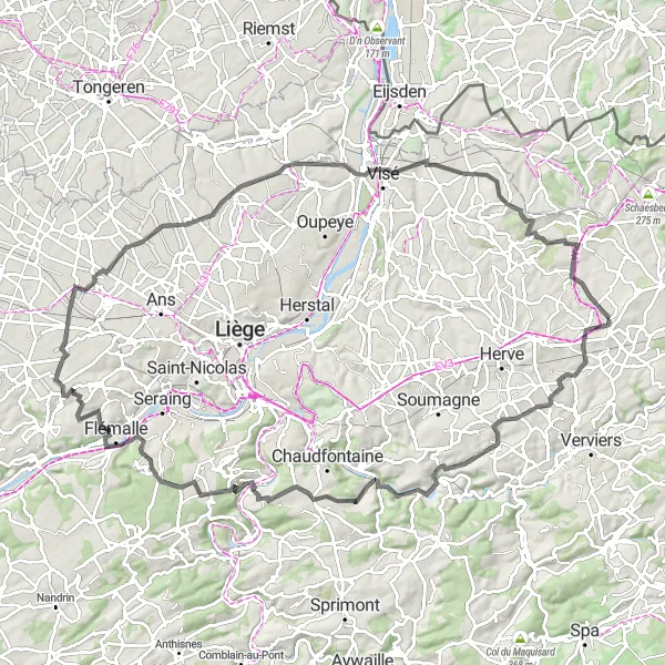 Karten-Miniaturansicht der Radinspiration "Die Herausforderung von Liège" in Prov. Liège, Belgium. Erstellt vom Tarmacs.app-Routenplaner für Radtouren