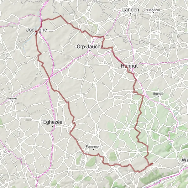 Miniature de la carte de l'inspiration cycliste "La randonnée de gravel de Château de Marsinne à Lamontzée" dans la Prov. Liège, Belgium. Générée par le planificateur d'itinéraire cycliste Tarmacs.app