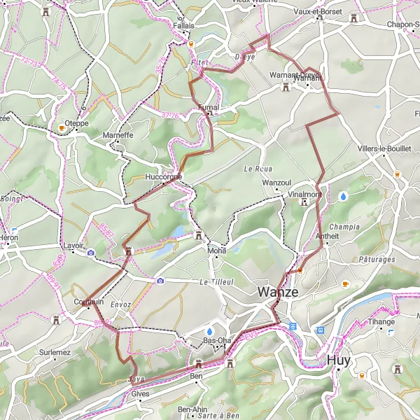 Karten-Miniaturansicht der Radinspiration "Kultur- und Naturtour durch bezaubernde Landschaften" in Prov. Liège, Belgium. Erstellt vom Tarmacs.app-Routenplaner für Radtouren