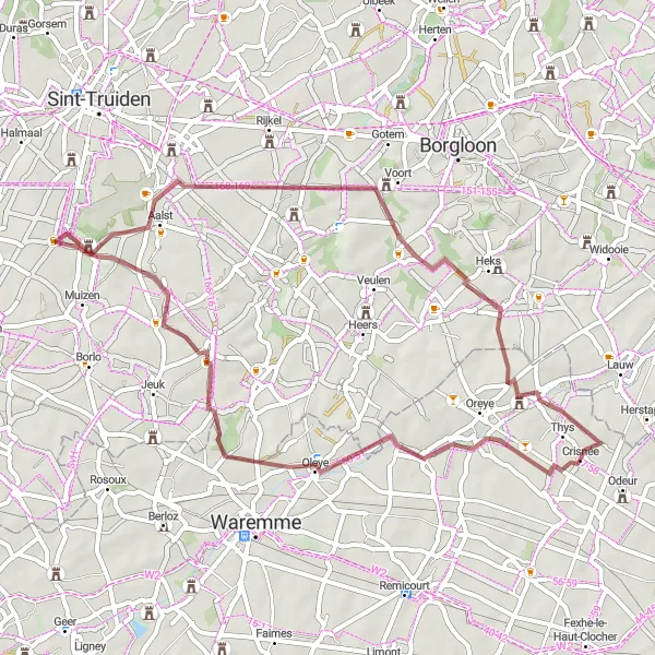 Karten-Miniaturansicht der Radinspiration "Abenteuerliche Gravelroute ab Crisnée" in Prov. Liège, Belgium. Erstellt vom Tarmacs.app-Routenplaner für Radtouren