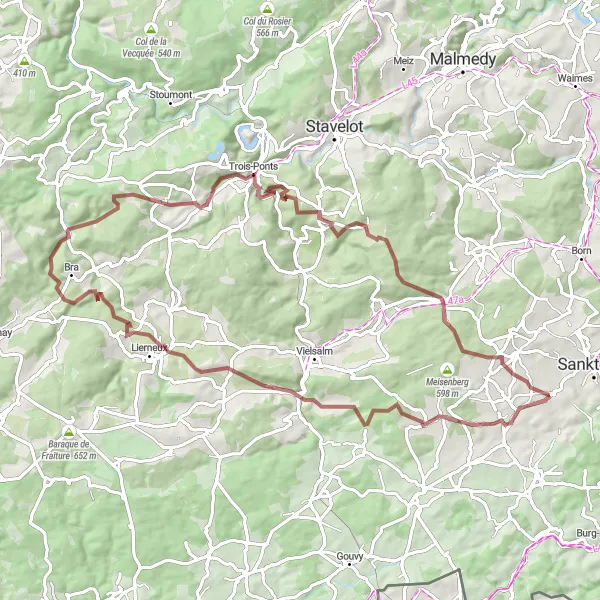 Miniature de la carte de l'inspiration cycliste "Aventure ardennaise extrême" dans la Prov. Liège, Belgium. Générée par le planificateur d'itinéraire cycliste Tarmacs.app