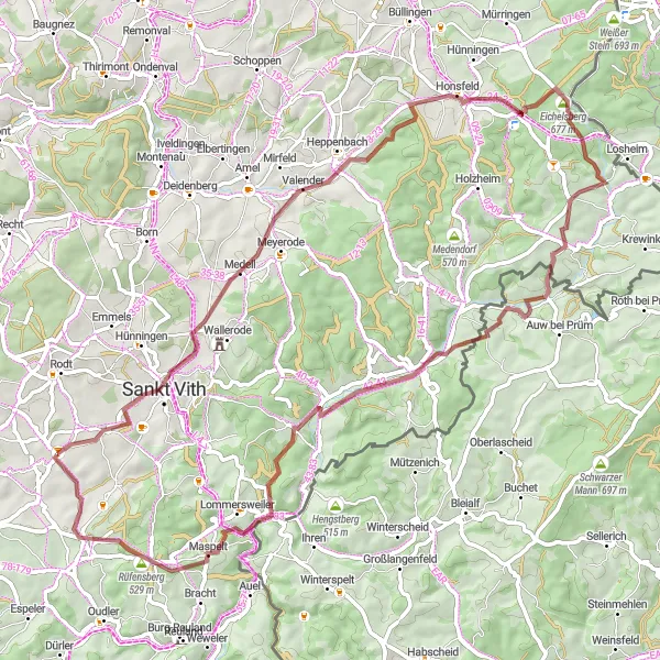 Map miniature of "Gravel Escape" cycling inspiration in Prov. Liège, Belgium. Generated by Tarmacs.app cycling route planner