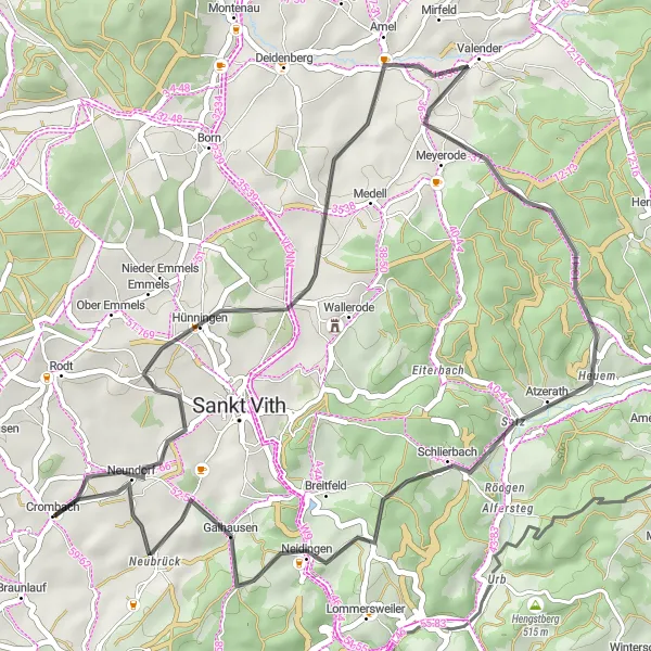 Miniature de la carte de l'inspiration cycliste "Vallées et villages" dans la Prov. Liège, Belgium. Générée par le planificateur d'itinéraire cycliste Tarmacs.app
