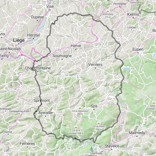 Karten-Miniaturansicht der Radinspiration "Herausfordernde Straßentour durch die Ardennen" in Prov. Liège, Belgium. Erstellt vom Tarmacs.app-Routenplaner für Radtouren