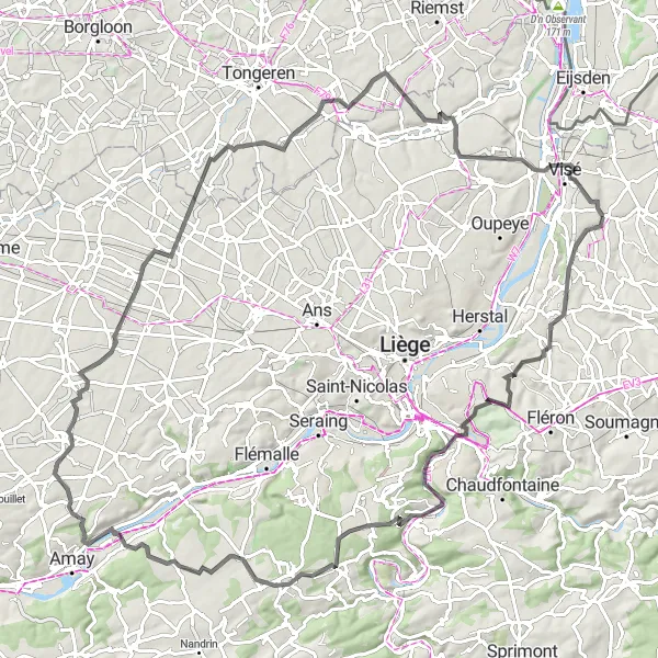 Map miniature of "The Hilly Loop to Dalhem" cycling inspiration in Prov. Liège, Belgium. Generated by Tarmacs.app cycling route planner