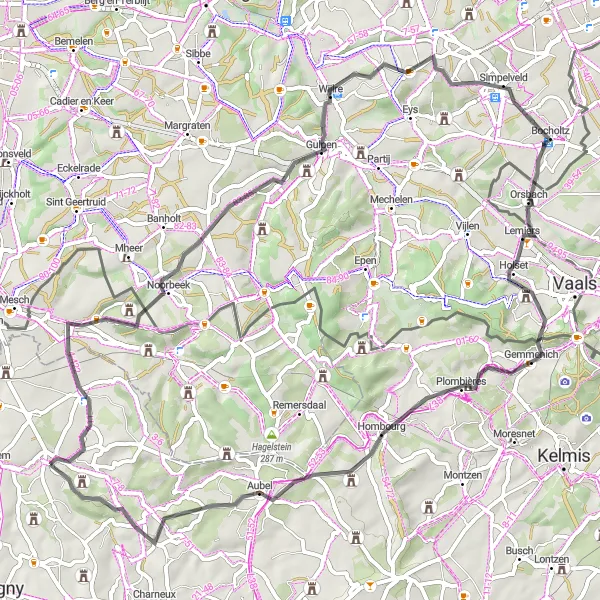 Miniatuurkaart van de fietsinspiratie "Verborgen parels van Limburg" in Prov. Liège, Belgium. Gemaakt door de Tarmacs.app fietsrouteplanner