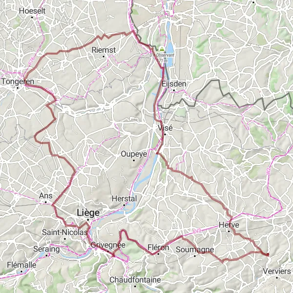 Karten-Miniaturansicht der Radinspiration "Fahrradroute durch die belgische Landschaft" in Prov. Liège, Belgium. Erstellt vom Tarmacs.app-Routenplaner für Radtouren