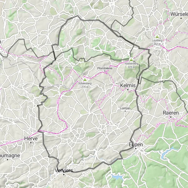 Miniatuurkaart van de fietsinspiratie "Tour de Dison en omgeving" in Prov. Liège, Belgium. Gemaakt door de Tarmacs.app fietsrouteplanner