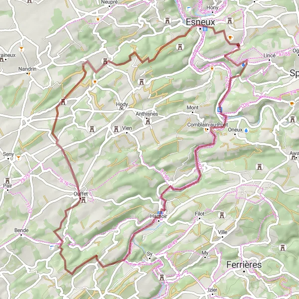 Karten-Miniaturansicht der Radinspiration "Verborgene Schätze von Dolembreux" in Prov. Liège, Belgium. Erstellt vom Tarmacs.app-Routenplaner für Radtouren