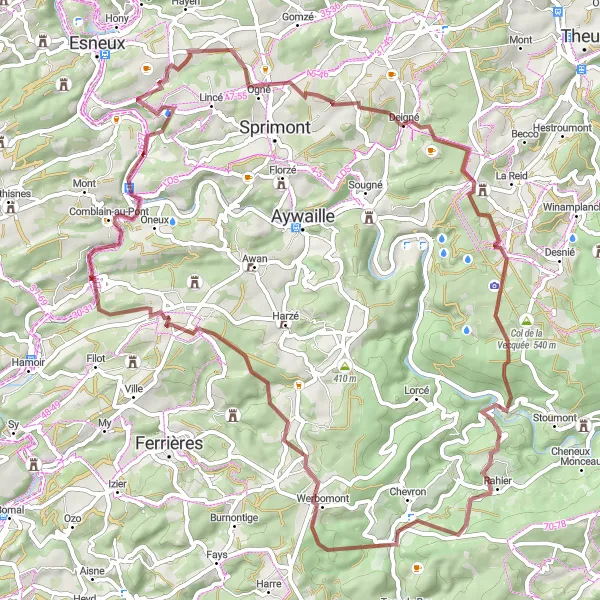 Karten-Miniaturansicht der Radinspiration "Abenteuerliches Gravel-Radfahren in Deigné" in Prov. Liège, Belgium. Erstellt vom Tarmacs.app-Routenplaner für Radtouren