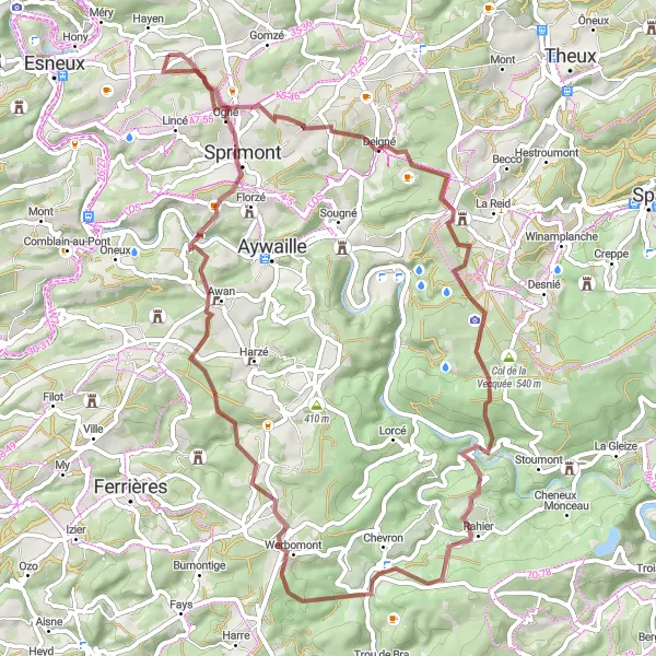 Miniature de la carte de l'inspiration cycliste "Parcours Gravel de Deigné" dans la Prov. Liège, Belgium. Générée par le planificateur d'itinéraire cycliste Tarmacs.app