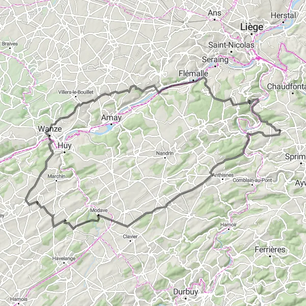 Miniature de la carte de l'inspiration cycliste "Tour de la Meuse" dans la Prov. Liège, Belgium. Générée par le planificateur d'itinéraire cycliste Tarmacs.app